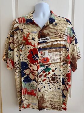 Jams World Men’s Hawaiian Aloha Short Sleeve Shirt, XL, “Passport”, Excellent